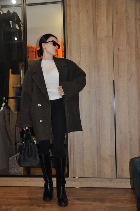 Пальто Premium шоколад оверсайз 100%  натуральна шерсть під BAZHANE