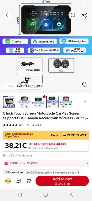 Android Auto/Carplay Mota com TPMS
