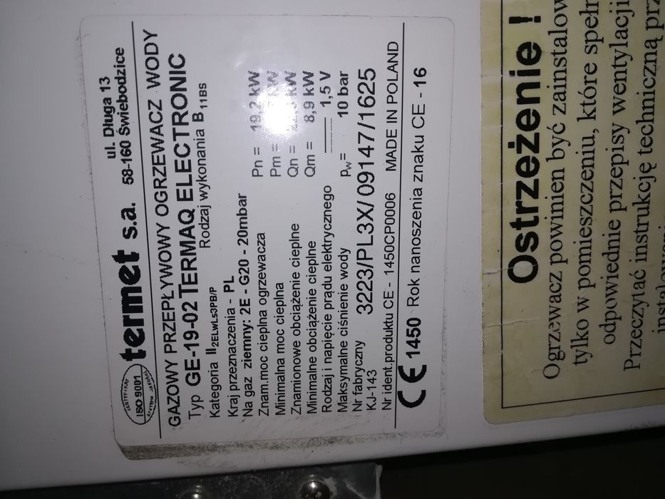 Gazowy przepływowy ogrzewacz wody Termet