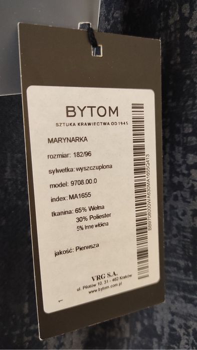 Nowa marynarka męska Bytom wełniana