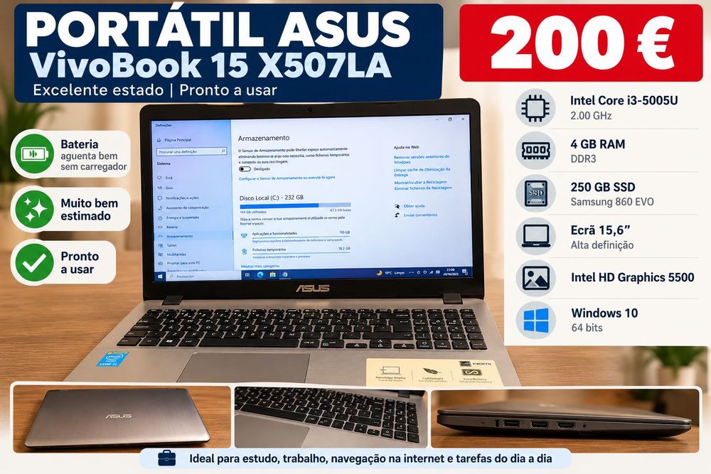Portátil ASUS VivoBook 15 | Intel i3 | SSD 250GB | Excelente Estado
