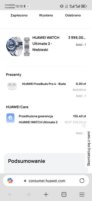 Huawei Watch ultimate 2 niebieski