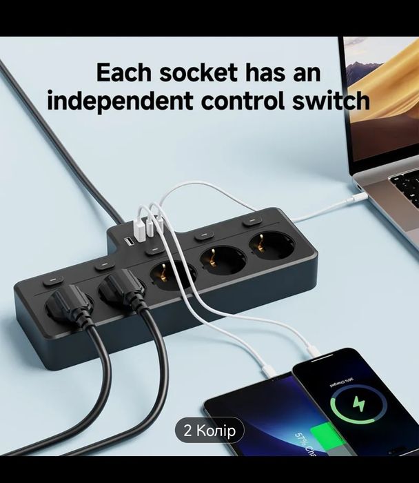 Мережевий фільтр 9 в 1 з USB портами