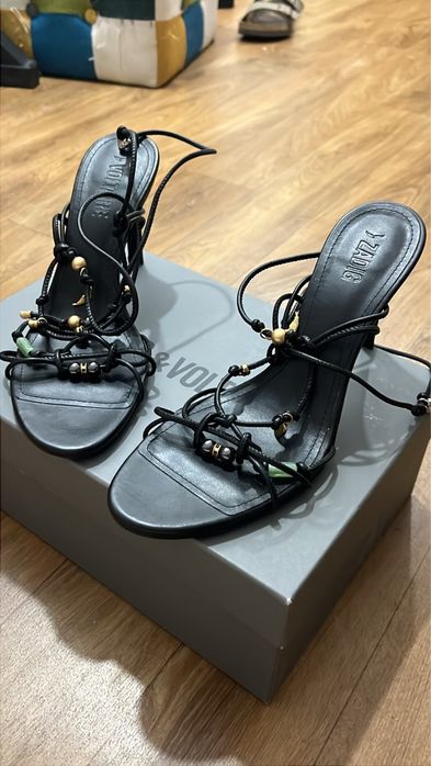 Zadig & Voltaire Black Lambskin Lace Up Heeled Sandals