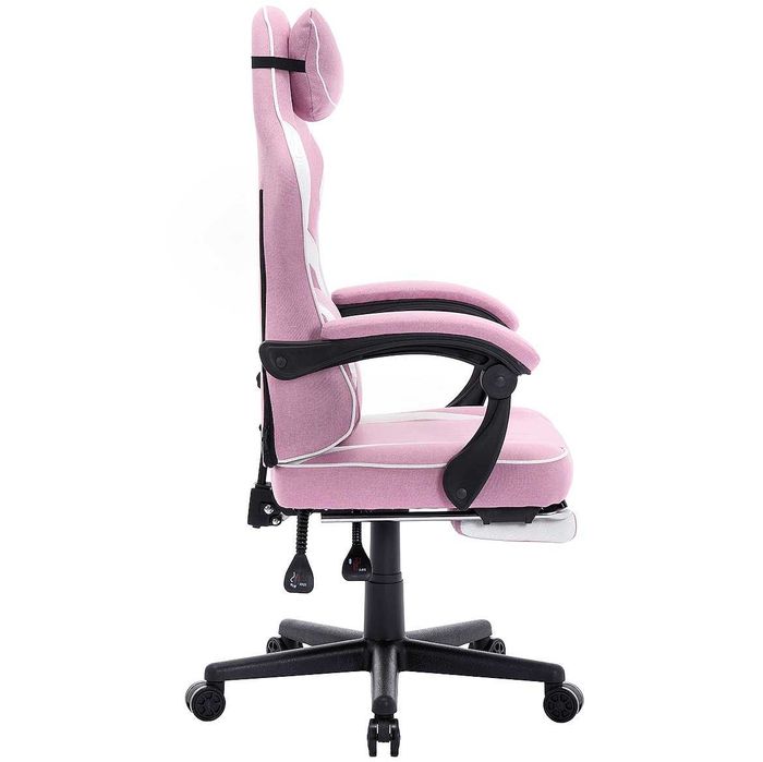 Fotel Gamingowy z podnóżkiem DEUS Edge Pink, tkanina