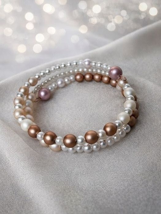 Bransoletka beżowo biała