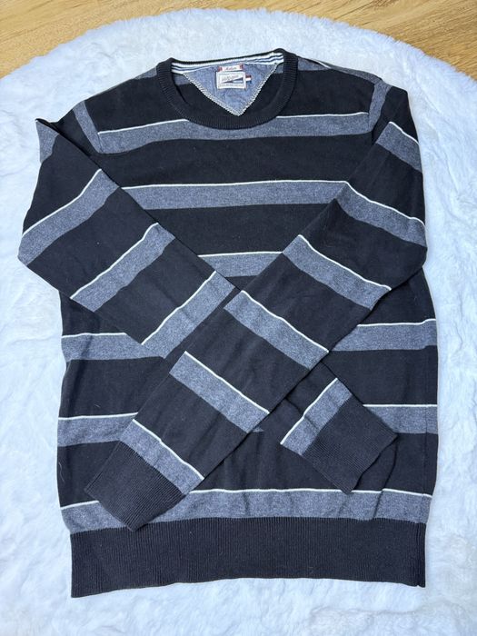 Tommy Hilfiger Denim sweter męski M czarny w paski 100% bawełna