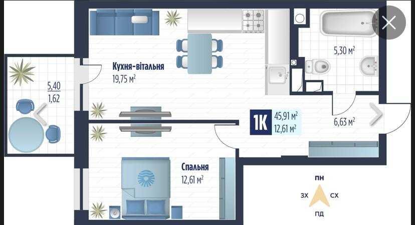 1-room apartment apartment by the address st. Striyska (area 45,9 m²) - Atlanta.ua - photo 3