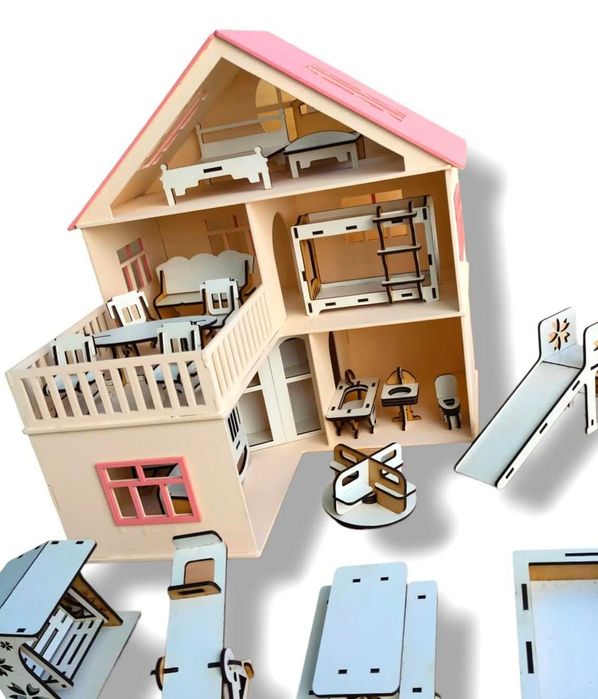 Ляльковий будинок Бежевий Дом с мебелью для лол, домик для кукол