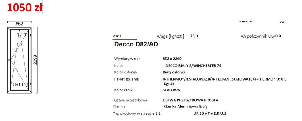 Okno 852x2299 biały/winchetser 3 szyby #OK200