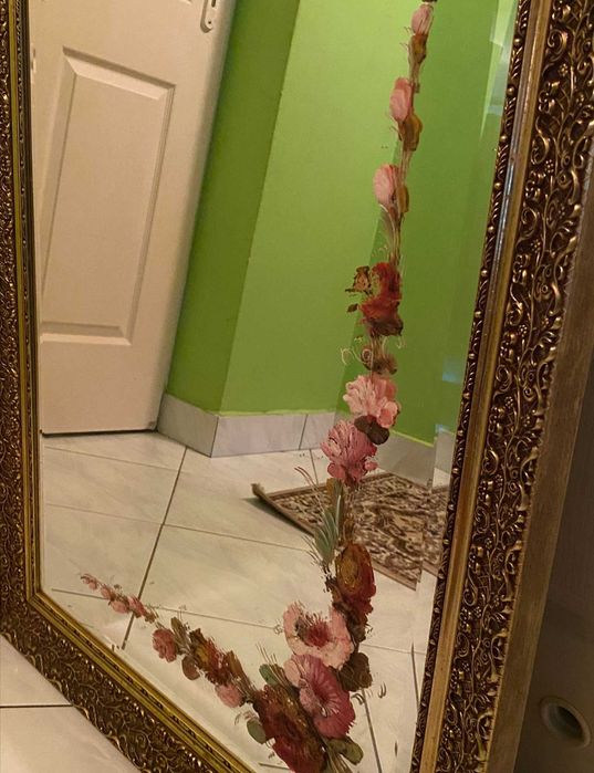 Duże drewniane kryształowe lustro vintage