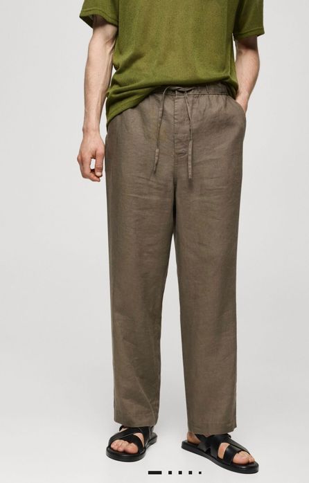 Мужской костюм Mango оливкового цвета 100% лен