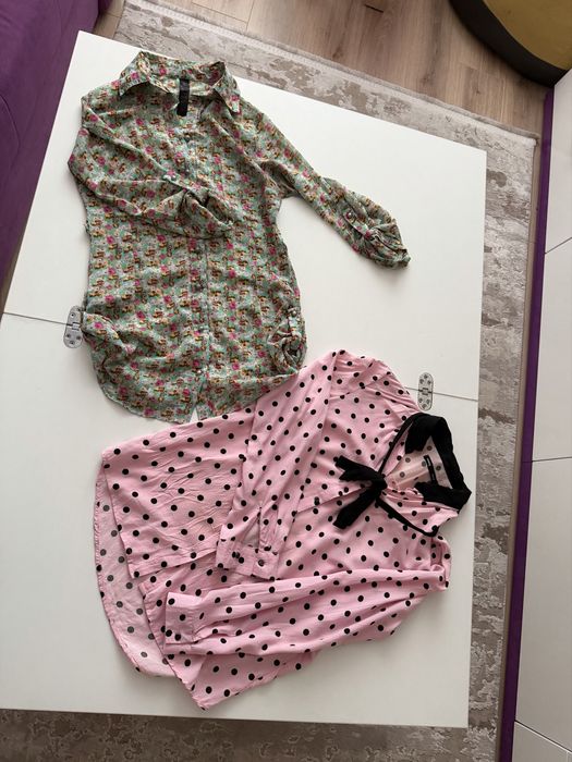 Лот 2 блузок (рубашки): квіткова та в горошок, розмір S-M