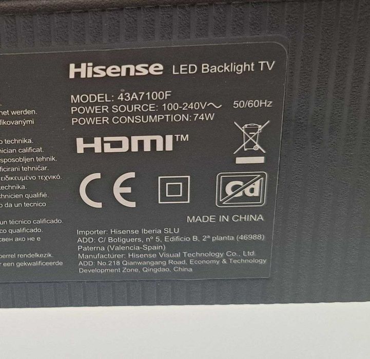 Smart TV 4K Hisense 43" (Modelo 43A7100F) – Como Nova