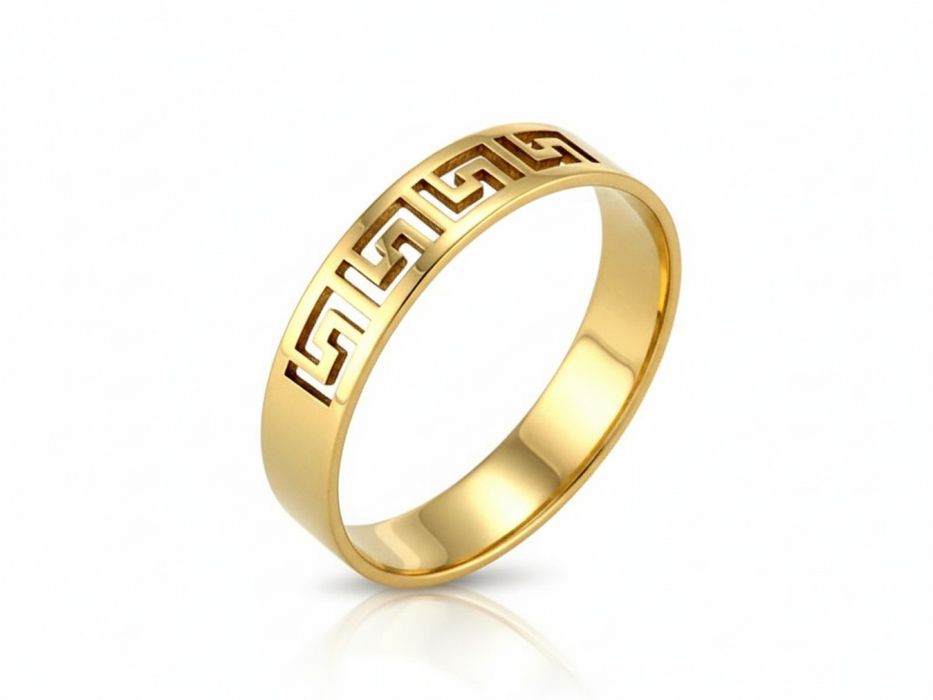 Złota obrączka z greckim wzorem PR 585
