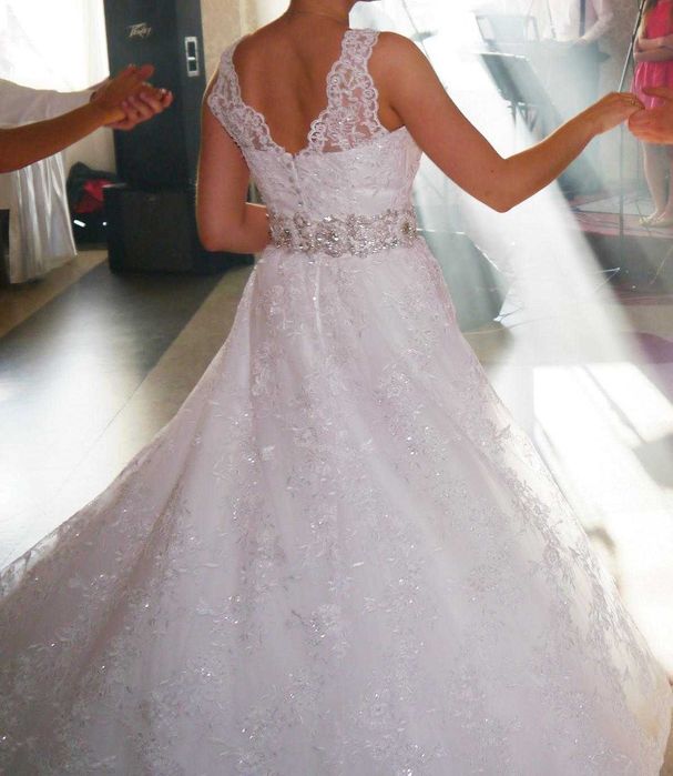 KORONKOWA suknia ślubna 36 S boho BIAŁA linia A koronka cała z koronki