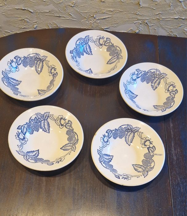 MISKI 5 szt. porcelana Krzysztof sygnatura kobaltowy wzór vintage