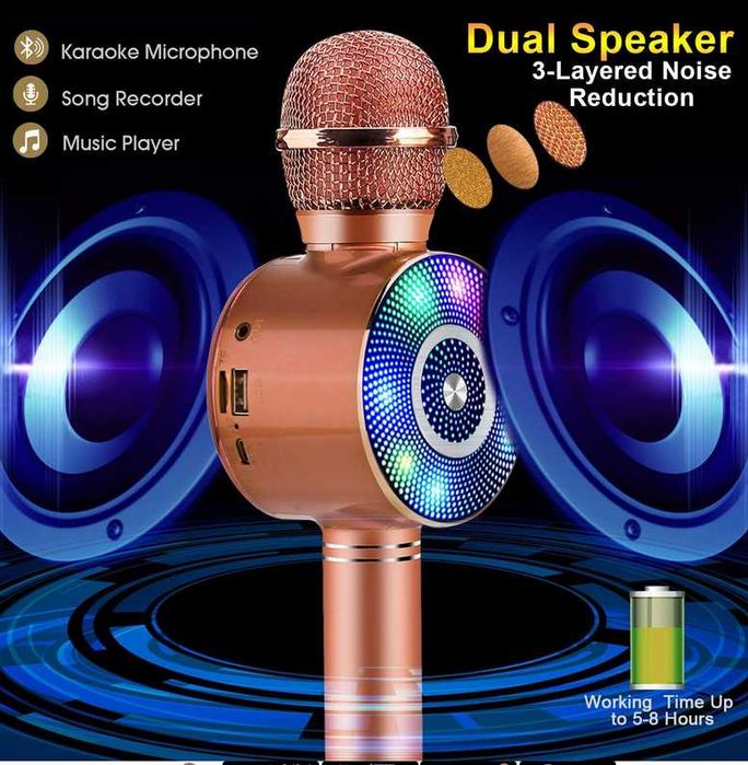 FISHOAKY Mikrofon do karaoke dla dzieci, 4w1, Bluetooth, z głośnikiem
