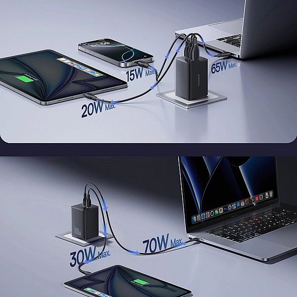 Ładowarka sieciowa Baseus EnerFill FE11/100W 2 x USB-C + USB-A - czarn