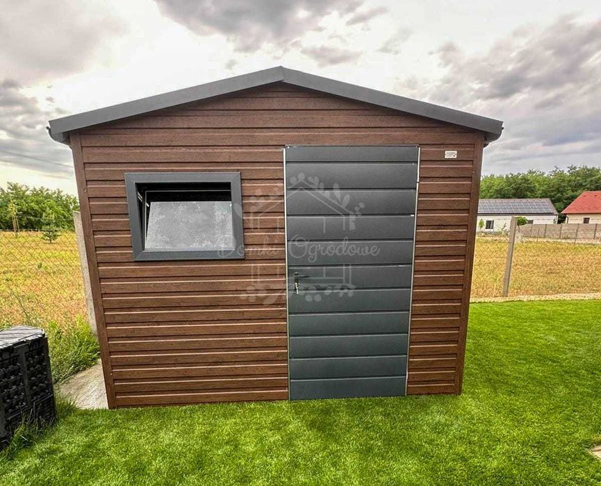 Schowek - domek ogrodowy 2,7x3,5mciemny orzech  drewnopodobny  ID1047