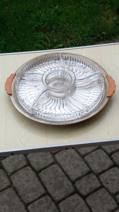 Posrebrzana patera ze szklanym wkładem lata 20