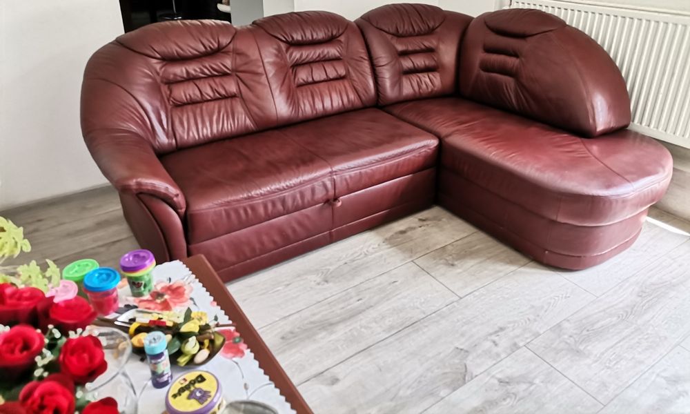 Narożnik skóra . Skóra. Z funkcją spania. Rozkładany skórzany