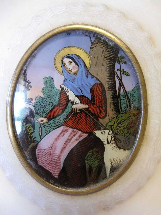 antiga imagem de Santa Lüfthildis de Bona- pintura de vidro reverso