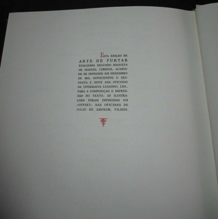 Livro Arte de Furtar João Abel Manta Numerado Capicua