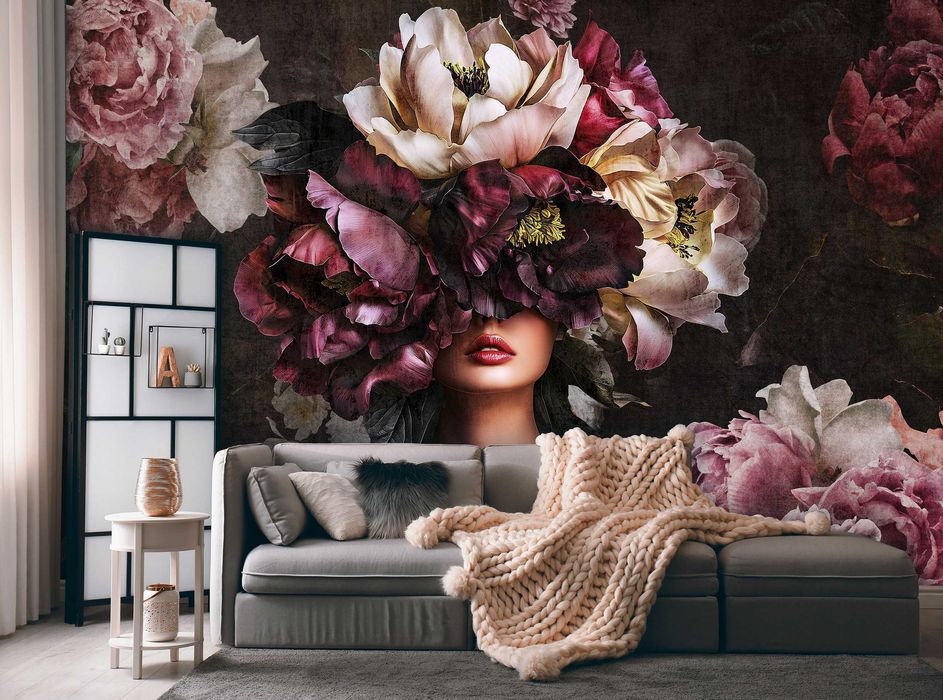 Fototapeta Bogini Kwiatów Natury Kobieta Kwiaty Róż Fiolet 3D + KLEJ