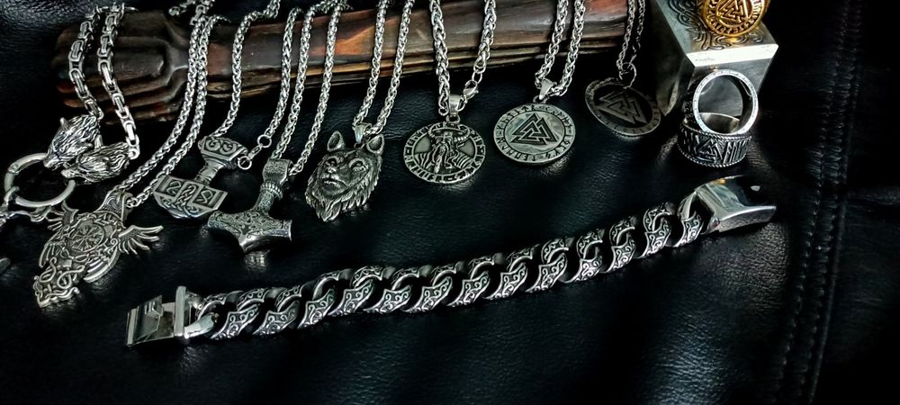 Masywna stalowa bransoletka nordycka wiking Stainless Steel 316L runy