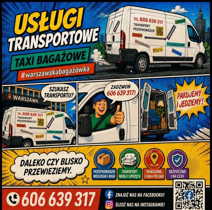 Taxi bagażowe, Transport, Przeprowadzki, Przewóz rzeczy, Bagażowka Warszawa TANIO. Transport z pomocą. Usługi transportowe. Wynajem busa z kierowcą