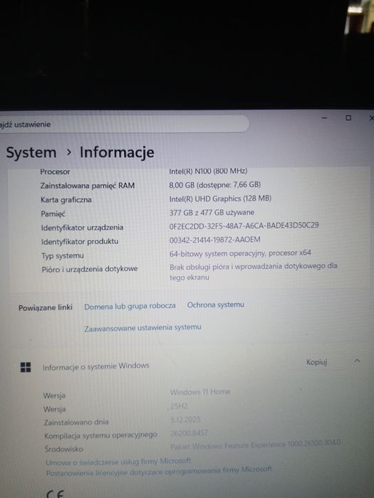 Laptop HP 250 G10 | Intel N100 / 8GB / SSD 500GB | Stan jak nowy