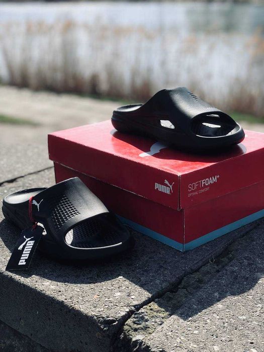 Шлепанцы Puma мужские Черные легкие Скидки! Шльопанці Пума чоловічі Удобные мужские шлепки Пума черные тапочки на лото / пляжные тапочки, шлепанцы