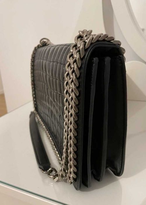 Skórzana torba torebka Zara skóra naturalna z grubym łańcuchrm czarna