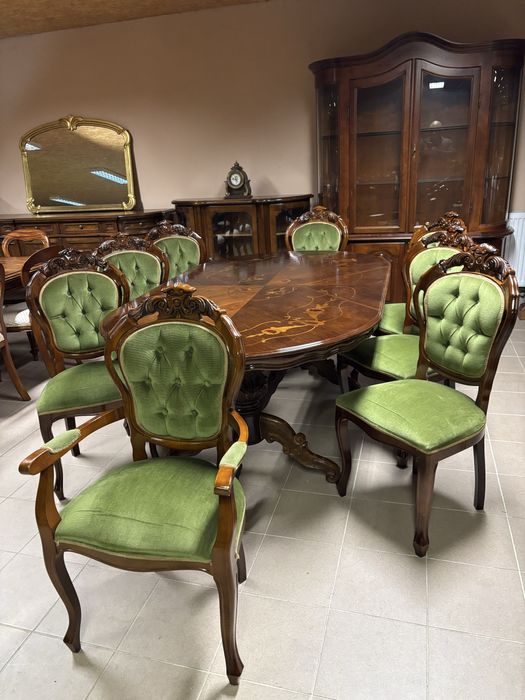 Włoski Komplet Stół 8 Krzeseł Komoda Witryna Stylowe Ludwik zestaw