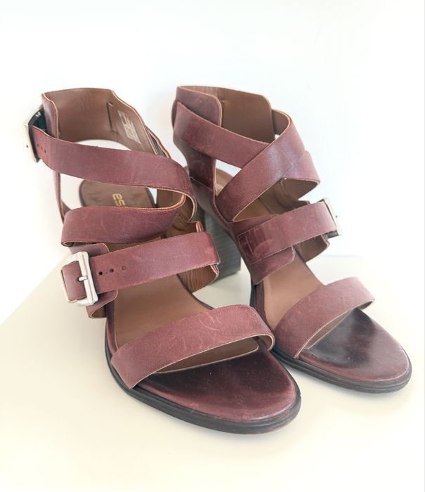 Skórzane sandały Este skóra naturalna słupek obcas bordo bordowe