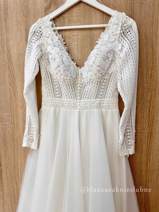 Suknia ślubna Panora tiulowa literka a koronkowa rękaw POPRAWKI GRATIS