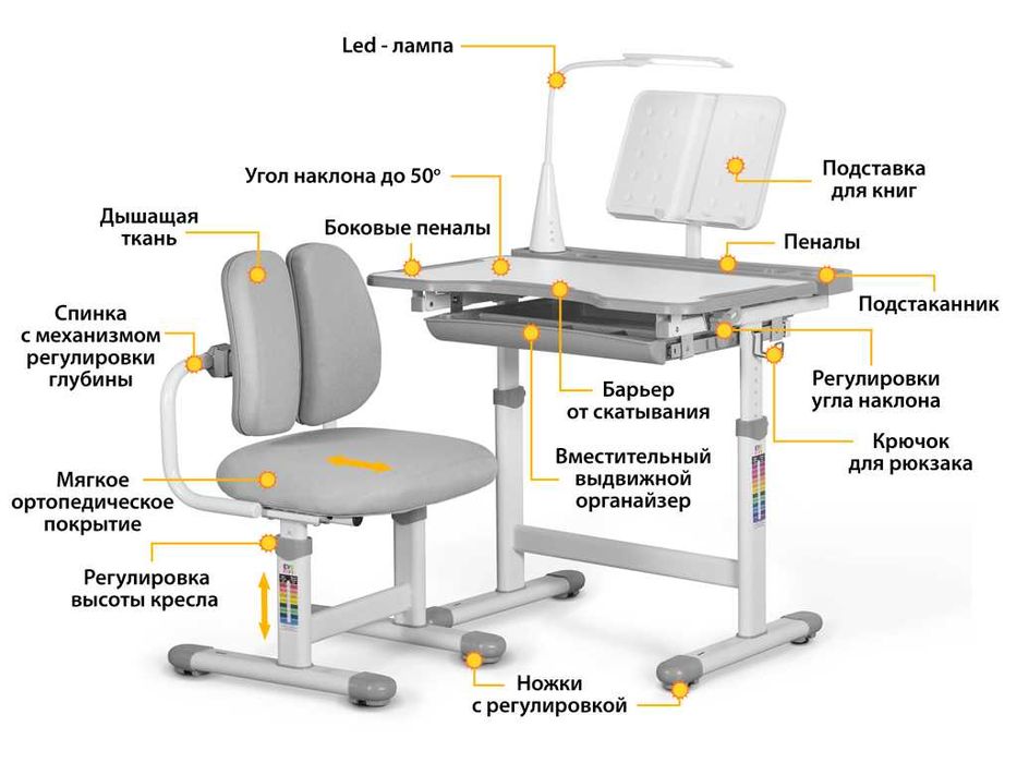 Комплект меблів Evo kids стіл + стілець + полиця + лампа BD-23 G