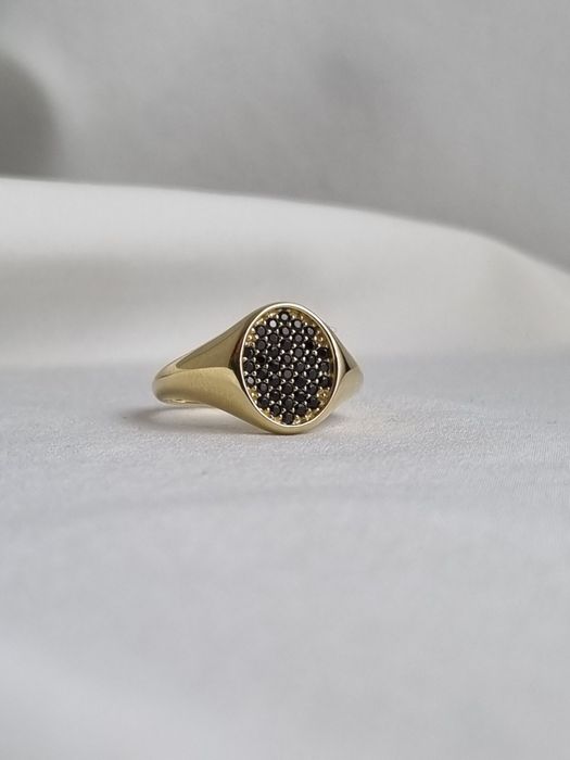 Obłędny złoty nowy damski sygnet z czarnym oczkiem 14k 585