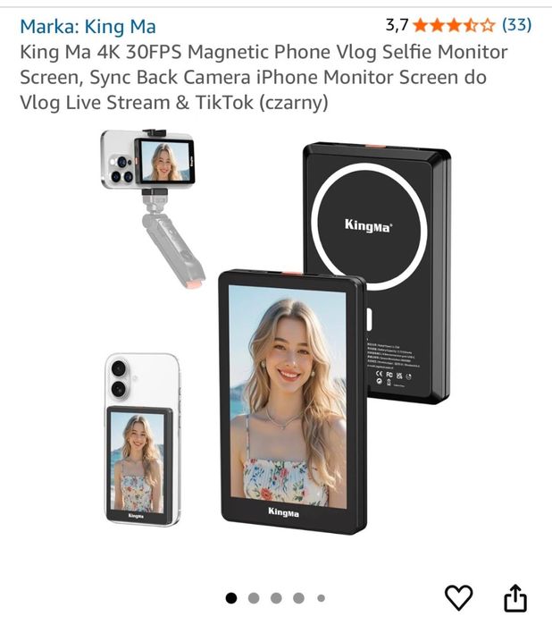 Ekran podglądowy KingMa 4K 30FPS do vlogów i nagrań Tik Tok