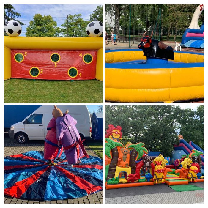 Wynajem dmuchańców zjeżdżalnia, karuzela łańcuchowa, byk rodeo, wata