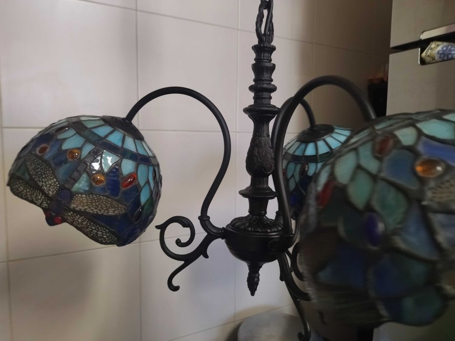 Candeeiro de tecto estilo TIFFANY, vitral antigo