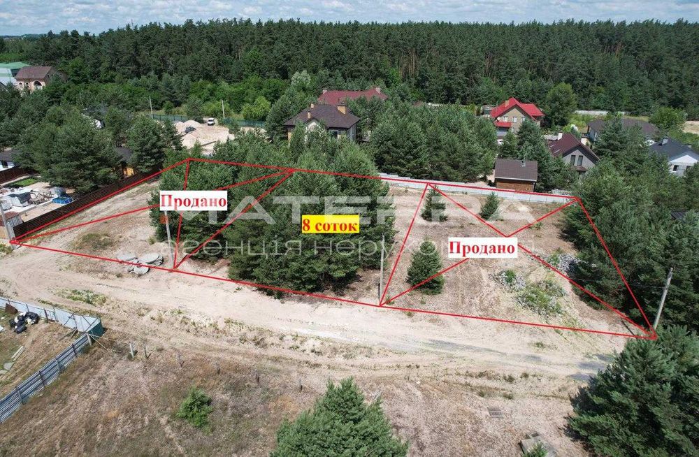Гореничі Продаж ділянки 8 сот під забудову, вид на ліс ЕЛІТНИЙ МАСИВ