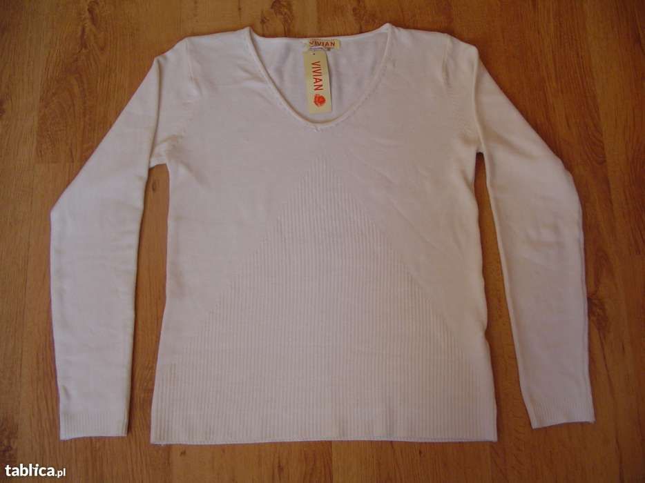 sweter damski nowy rozmiar L kolor kremowy w serek