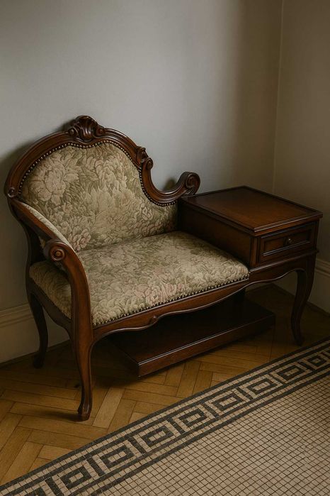 Antyk fotel stylowy ławeczka stylowa z szuflada
