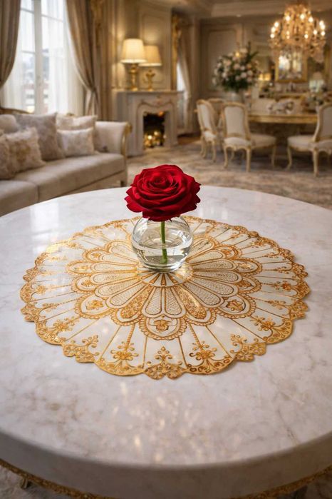 Сервировочная салфетка круглая D38 см, золотая, ажурная