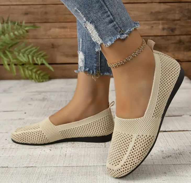 Дихаючі жіночі плоскі туфлі без шнурівок з м'якою підошвою