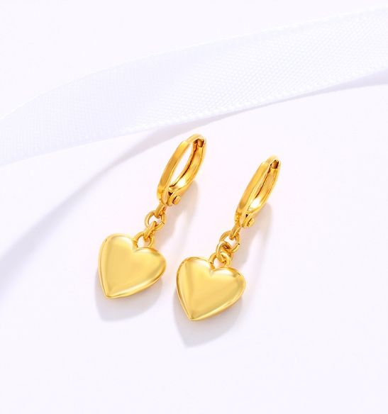 Kolczyki Ze Stali Chirurgicznej Złote Wiszące Serduszka Elegancki