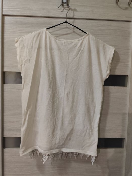 Elegancka H&M bluzka z koronką biała 134/140
