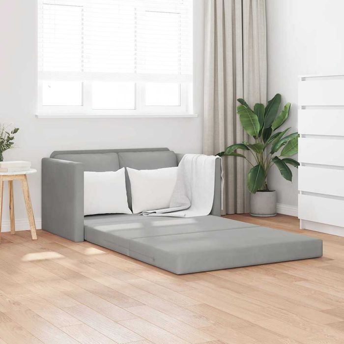Sofa podłogowa 2-w-1, jasnoszara 122x204x55 cm, aksamit łóżko